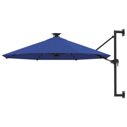 Umbrelă de soare montată pe perete cu LED-uri - albastru - 300 cm