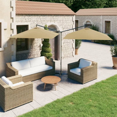 Umbrelă de soare dublă cu stâlp din oțel - taupe - 600x300 cm