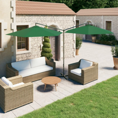 Umbrelă de soare dublă - stâlp din oțel - verde - 600 cm