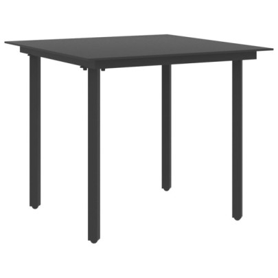 Masă de grădină - negru - 80 x 80 x 74 cm - oțel și sticlă