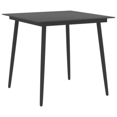 Masă de grădină - negru - 80 x 80 x 74 cm - oțel și sticlă