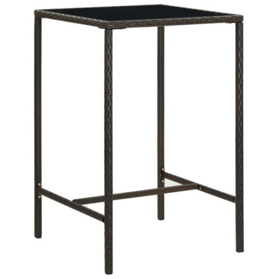 Masă de bar de grădină - maro - 70x70x110 cm - poliratan și sticlă
