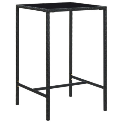 Masă de bar de grădină - negru - 70x70x110cm - poliratan și sticlă