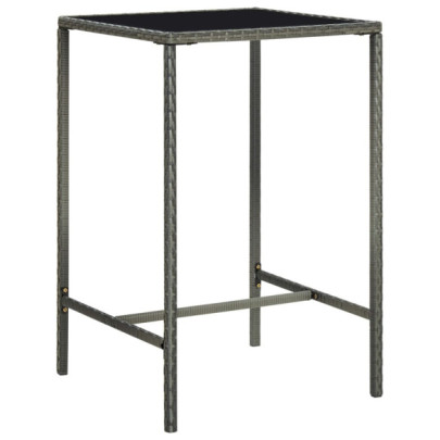 Masă de bar de grădină - gri - 70x70x110 cm - poliratan și sticlă