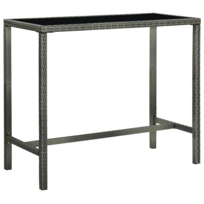 Masă de bar de grădină - gri - 130x60x110 cm - poliratan și sticlă