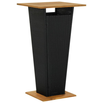 Masă de bar - negru - 60x60x110 cm - poliratan/lemn masiv acacia