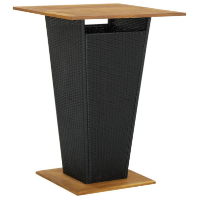 Masă de bar - negru - 80x80x110 cm - poliratan/lemn masiv acacia