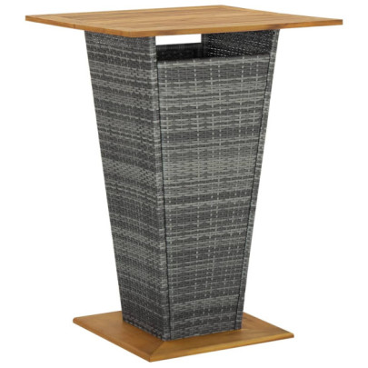 Masă de bar - gri - 80x80x110 cm - poliratan/lemn masiv acacia