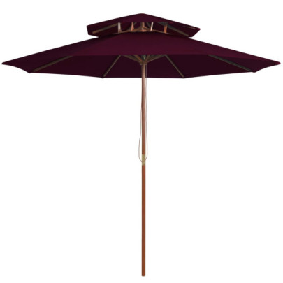 Umbrelă de soare dublă - stâlp din lemn - roșu bordo - 270 cm
