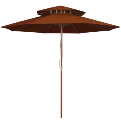 Umbrelă de soare dublă - stâlp din lemn - cărămiziu - 270 cm