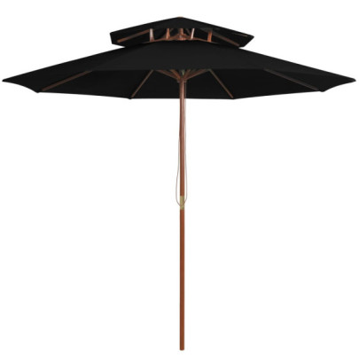 Umbrelă de soare dublă - stâlp din lemn - negru - 270 cm