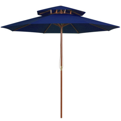 Umbrelă de soare dublă - stâlp din lemn - albastru - 270 cm