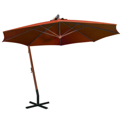 Umbrelă în consolă cu stâlp - cărămiziu - 3,5x2,9 m - lemn de brad