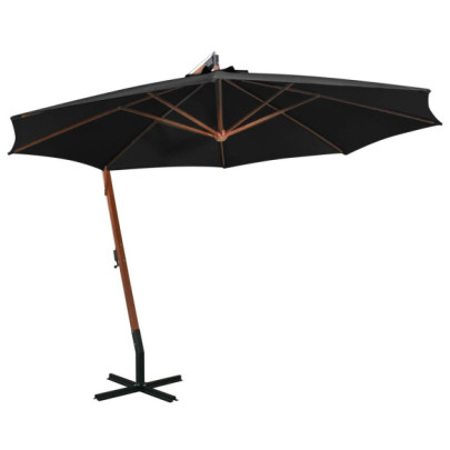 Umbrelă suspendată cu stâlp - negru - 3,5x2,9 m - lemn de brad