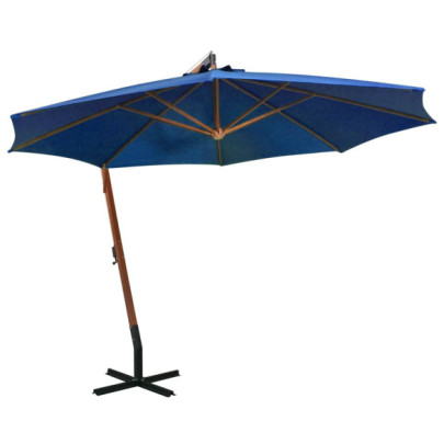 Umbrelă în consolă cu stâlp - azuriu - 3,5x2,9 m - lemn de brad