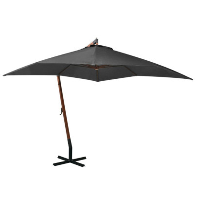 Umbrelă suspendată cu stâlp - antracit - 3x3 m - lemn masiv brad