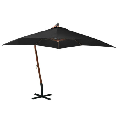 Umbrelă suspendată cu stâlp - negru - 3x3 m - lemn masiv de brad