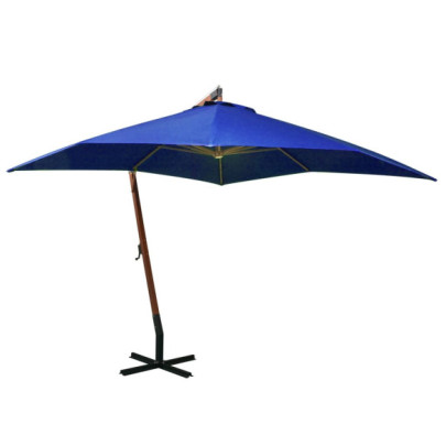 Umbrelă suspendată cu stâlp - albastru azuriu - 3x3 m - lemn brad