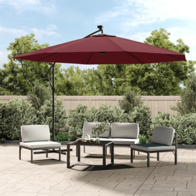 Umbrelă în consolă de grădină cu LED-uri - roșu bordo - 350 cm