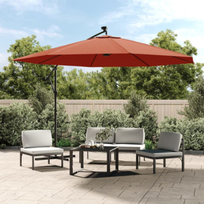 Umbrelă în consolă de grădină cu LED-uri - cărămiziu - 350 cm