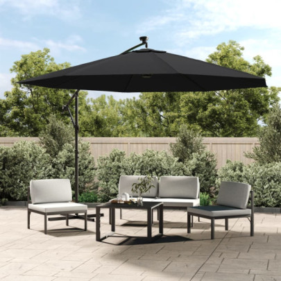 Umbrelă în consolă de grădină cu LED-uri - negru - 350 cm