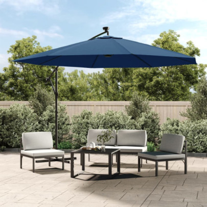 Umbrelă în consolă de grădină cu LED-uri - albastru azur - 350 cm