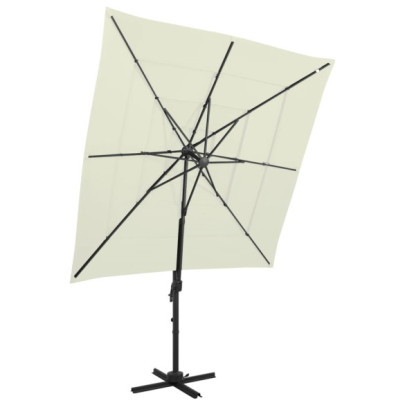 Umbrelă de soare 4 niveluri - stâlp aluminiu - nisipiu 250x250 cm