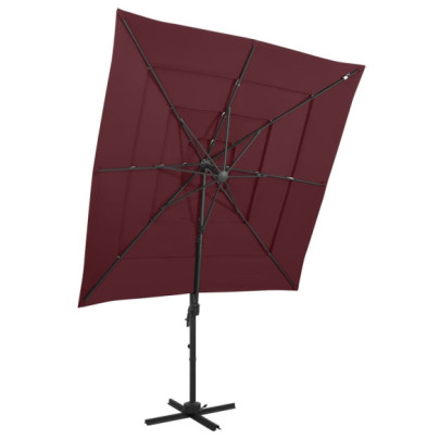 Umbrelă cu 4 niveluri - stâlp aluminiu - roșu bordo - 250x250 cm