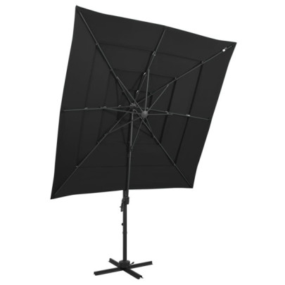Umbrelă de soare 4 niveluri - stâlp aluminiu - negru - 250x250 cm