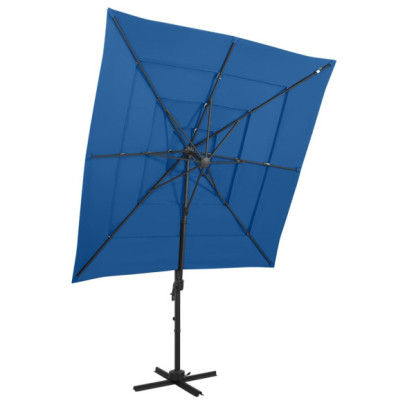Umbrelă cu 4 niveluri - stâlp aluminiu - albastru azur 250x250 cm