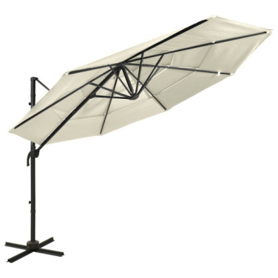 Umbrelă de soare 4 niveluri - stâlp de aluminiu - nisipiu - 3x3 m
