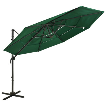 Umbrelă de soare 4 niveluri - stâlp din aluminiu - verde - 3x3 m