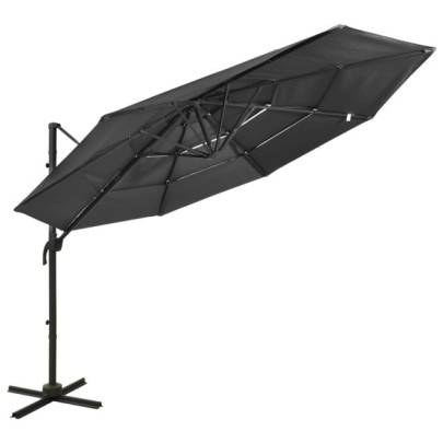 Umbrelă de soare cu 4 niveluri - stâlp aluminiu - antracit - 3x3 m