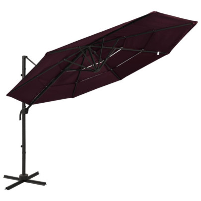 Umbrelă soare cu 4 niveluri - stâlp aluminiu - roșu bordo - 3x3 cm