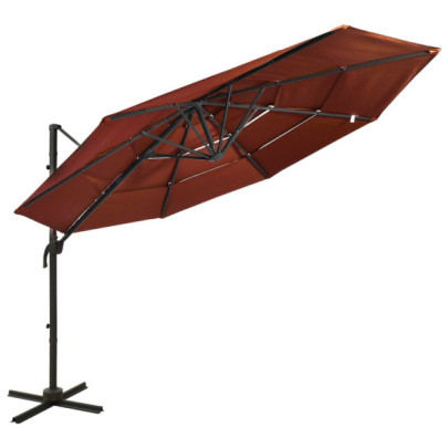 Umbrelă de soare cu 4 niveluri - stâlp aluminiu - cărămiziu 3x3 m