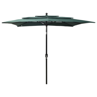 Umbrelă de soare 3 niveluri - stâlp aluminiu - verde - 2,5x2,5 m