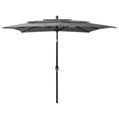 Umbrelă de soare 3 niveluri - stâlp aluminiu - antracit 2,5x2,5 m