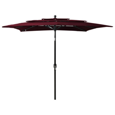 Umbrelă de soare 3 niveluri stâlp aluminiu roșu bordo 2,5x2,5 m