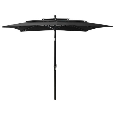 Umbrelă de soare 3 niveluri - stâlp aluminiu - negru - 2,5x2,5 m