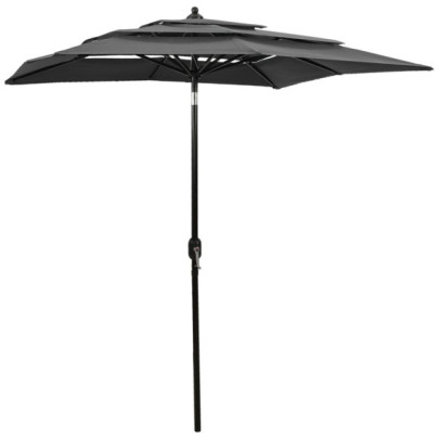 Umbrelă de grădină 3 niveluri - stâlp aluminiu - antracit - 2x2 m