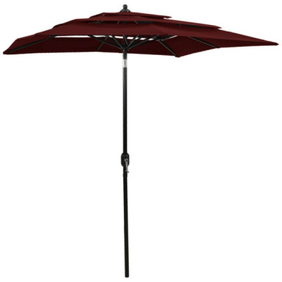 Umbrelă grădină 3 niveluri - stâlp aluminiu - roșu bordo - 2x2 m