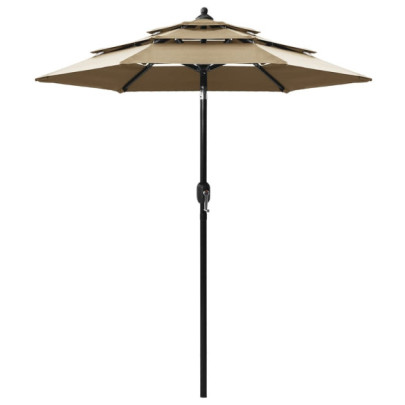 Umbrelă de grădină 3 niveluri - stâlp aluminiu - gri taupe - 2 m