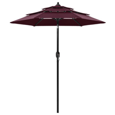 Umbrelă de grădină 3 niveluri - stâlp aluminiu - roșu bordo - 2 m