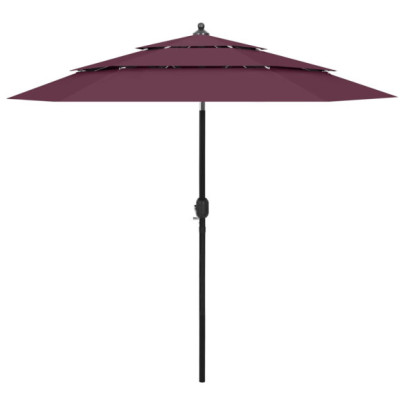 Umbrelă grădină 3 niveluri - stâlp aluminiu - roșu bordo - 2,5 m