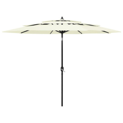 Umbrelă de grădină cu 3 niveluri - stâlp aluminiu - nisipiu - 3 m