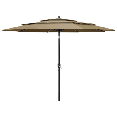 Umbrelă de grădină 3 niveluri - stâlp aluminiu - gri taupe - 3 m