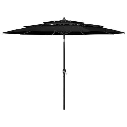 Umbrelă de grădină cu 3 niveluri - stâlp aluminiu - negru - 3 m