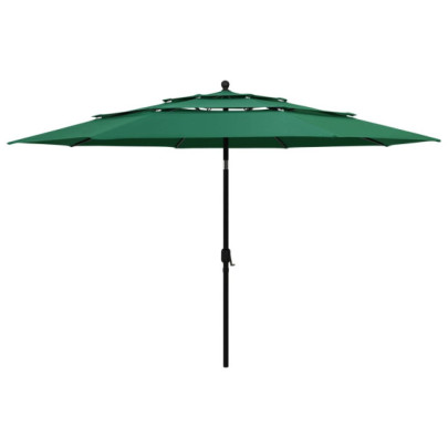 Umbrelă grădină cu 3 niveluri - stâlp aluminiu - verde - 3,5 m