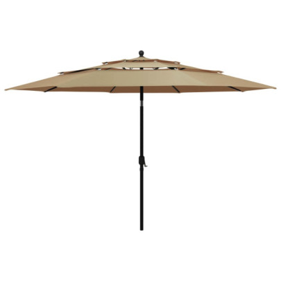 Umbrelă de grădină 3 niveluri - stâlp aluminiu - gri taupe - 3,5 m