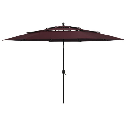 Umbrelă de grădină 3 niveluri - stâlp aluminiu - roșu bordo 3,5 m